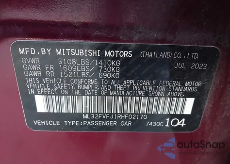 2024 Mitsubishi Mirage G4 Se z USA, uszkodzony, nr VIN ML32FVFJ1RHF02170